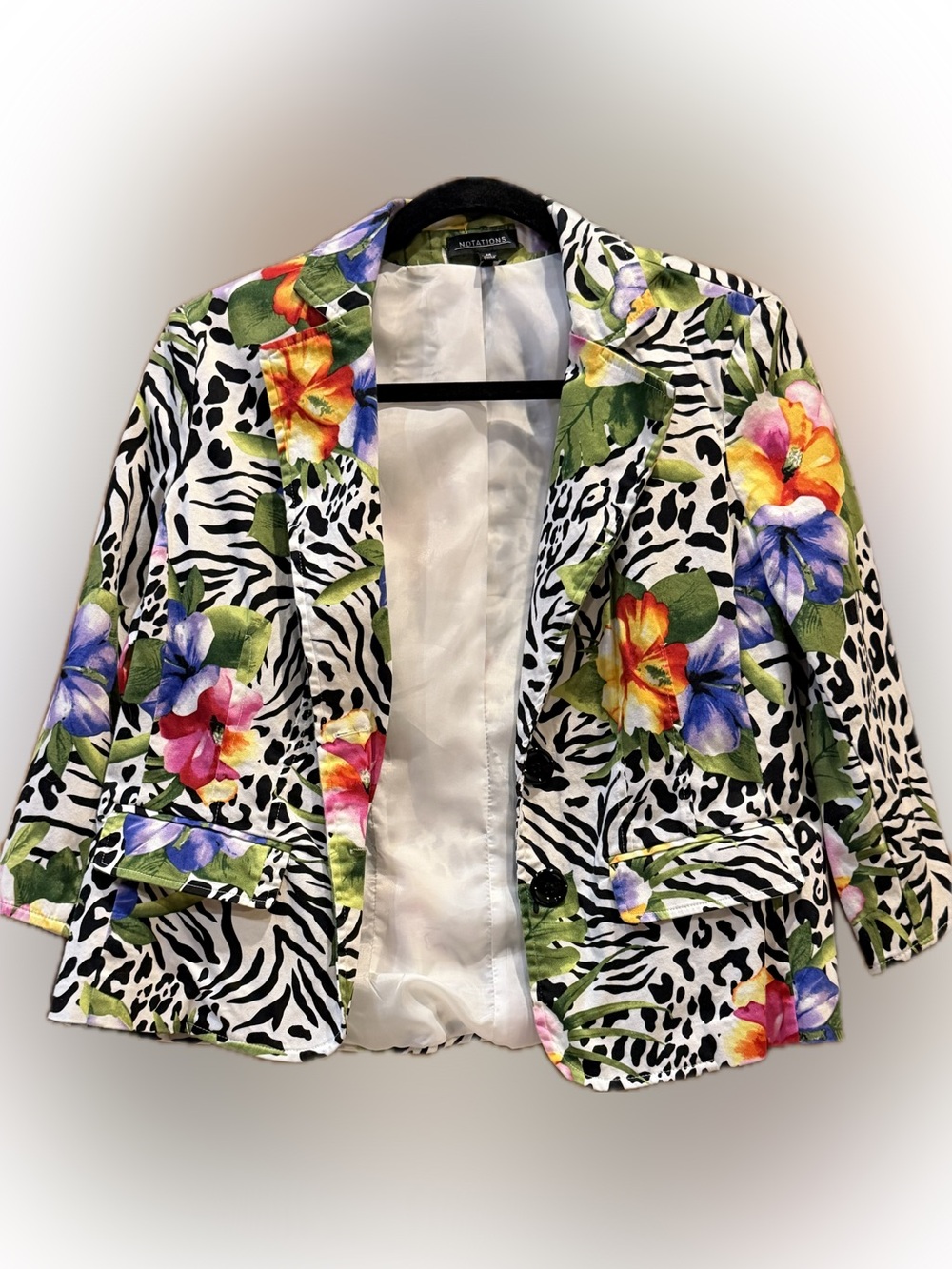 Notations Floral Animal Print Blazer Jacket Tropical Zebra Leopard, size M